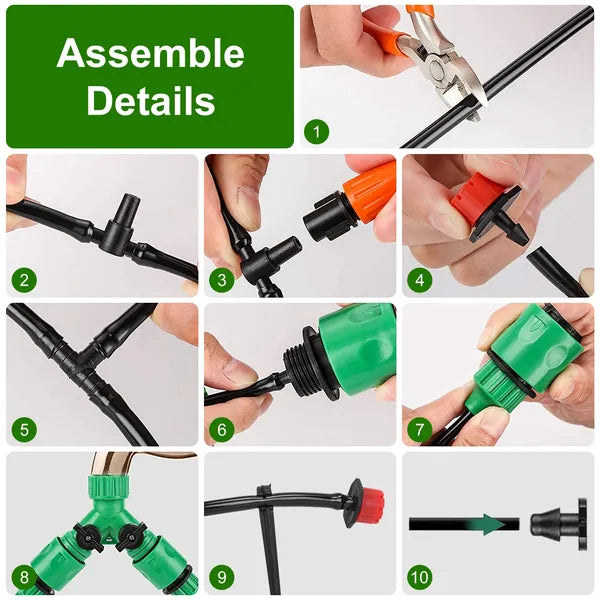 ZenGrow 50m Drip Kit — full layout of tubing, misting nozzles and connectors