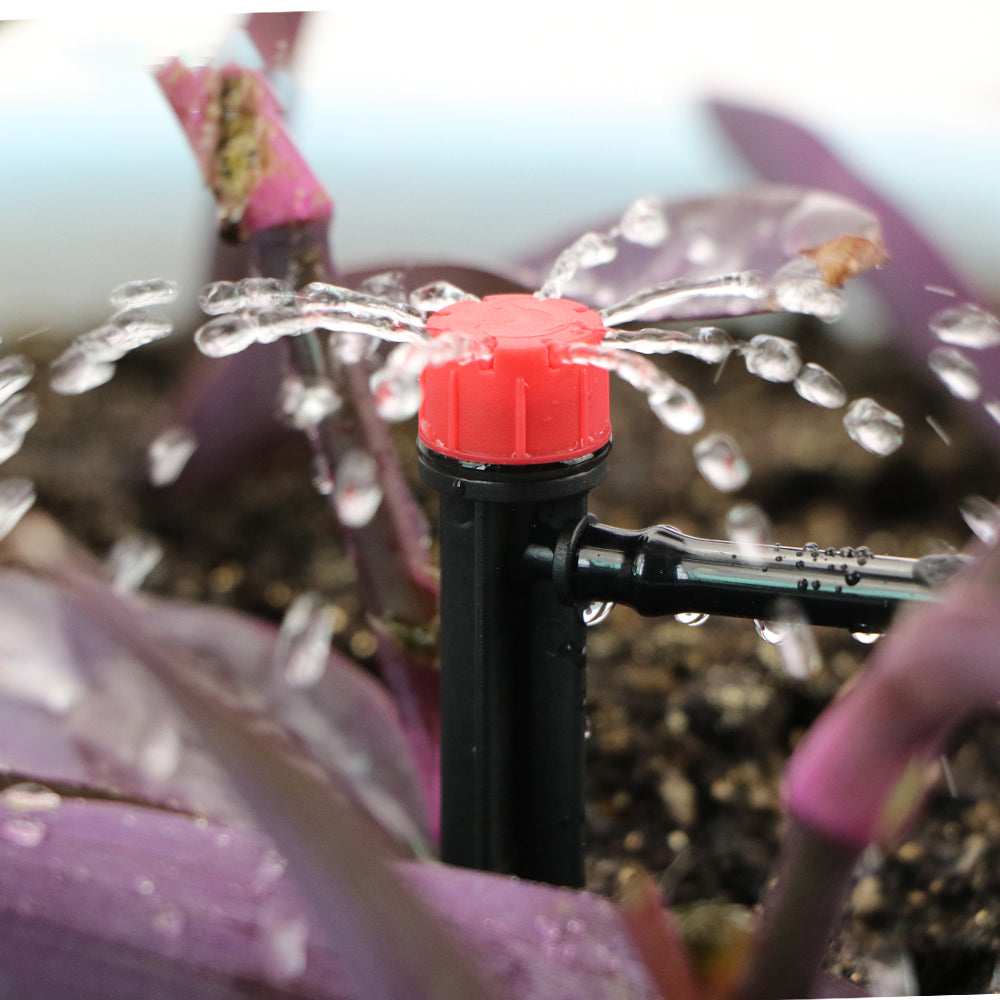 ZenGrow 50m System — misting nozzles installed on raised bed perimeter