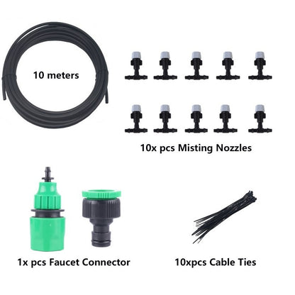 ZenGrow 10m Irrigation Kit — misting nozzle close-up showing water spray pattern