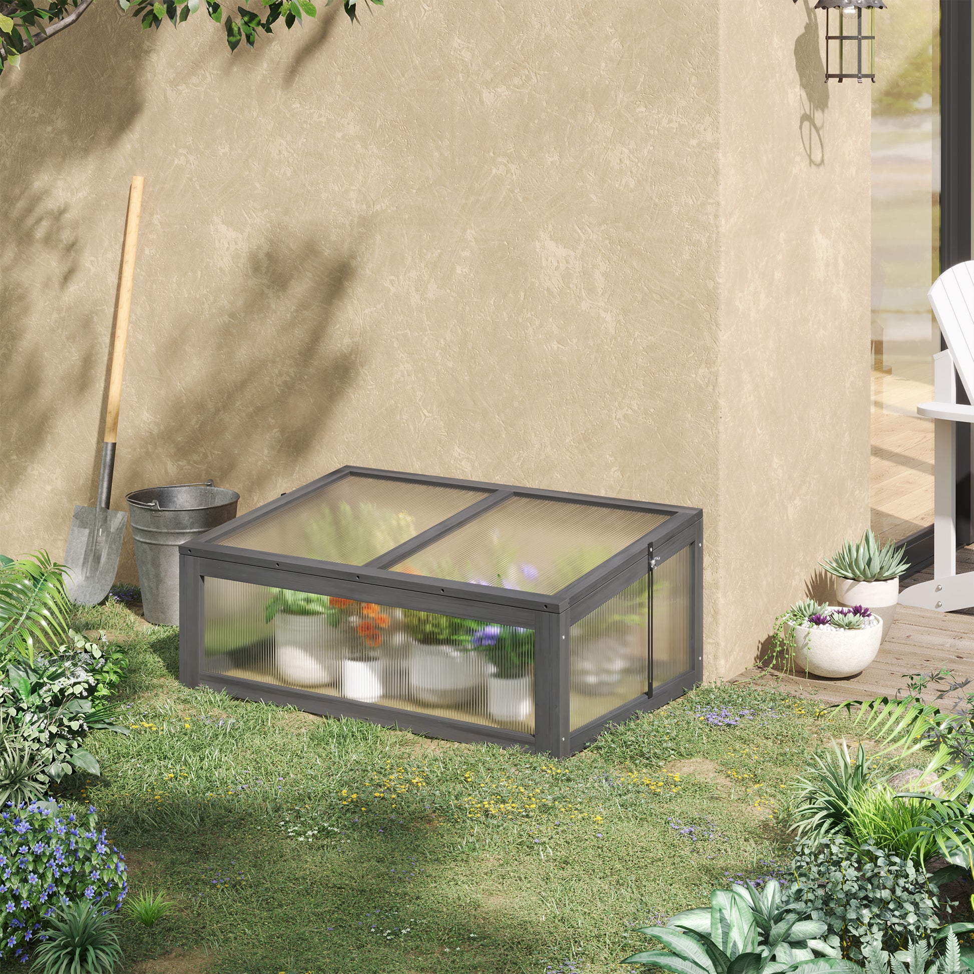 ZenGrow Tilted Lid Frame — angled polycarbonate roof for rain runoff and light