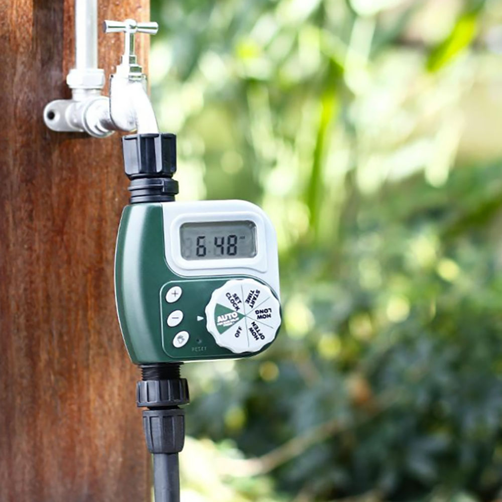 ZenGrow Irrigation Controller — installed on outdoor tap showing weatherproof housing