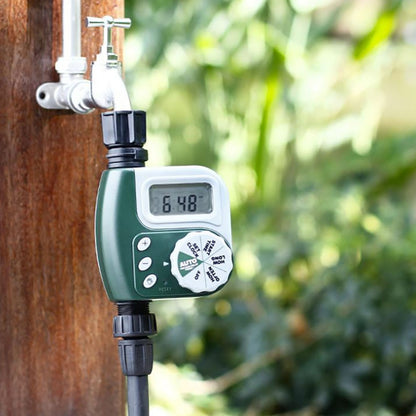 ZenGrow Irrigation Controller — installed on outdoor tap showing weatherproof housing
