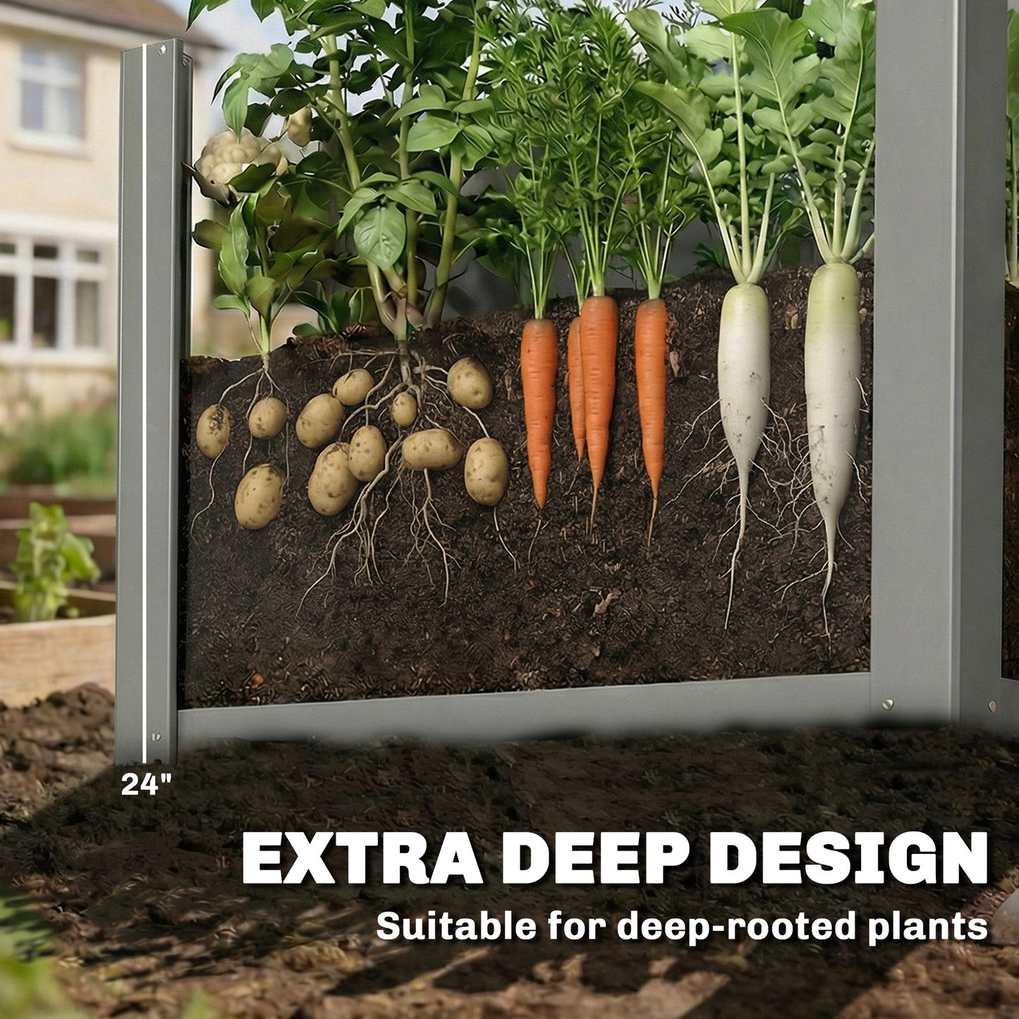 ZenGrow Galvanized Bed — filled with soil and ready for greenhouse planting
