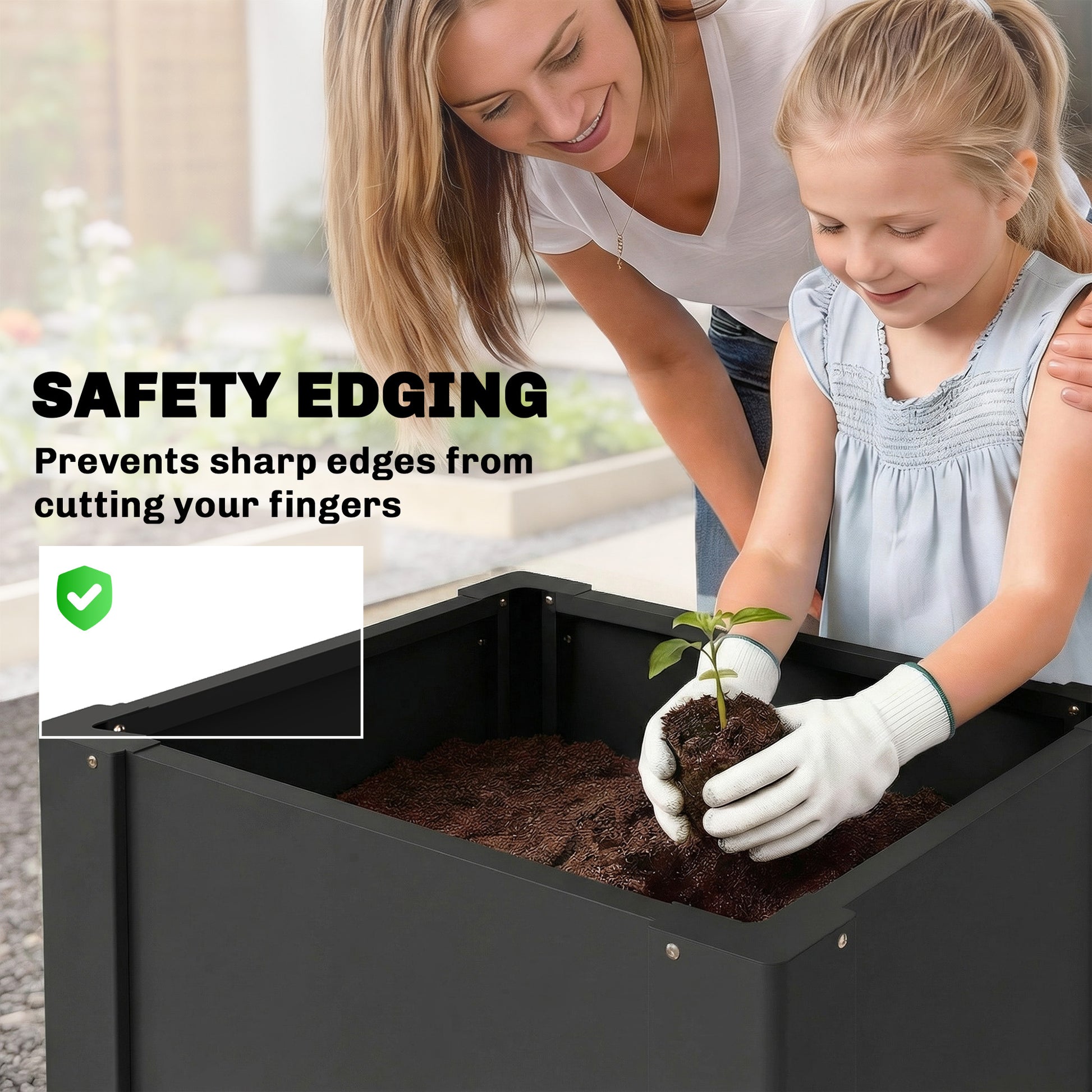 ZenGrow Compact Black Bed — installed in greenhouse alongside other planters