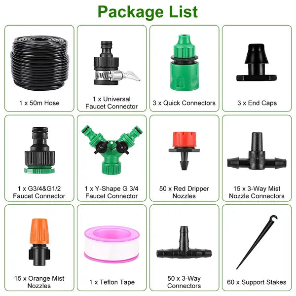 ZenGrow Drip Misting Kit — installed along greenhouse ridge for overhead cooling