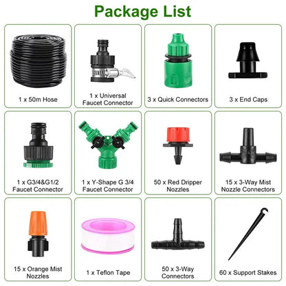 ZenGrow Drip Misting Kit — installed along greenhouse ridge for overhead cooling