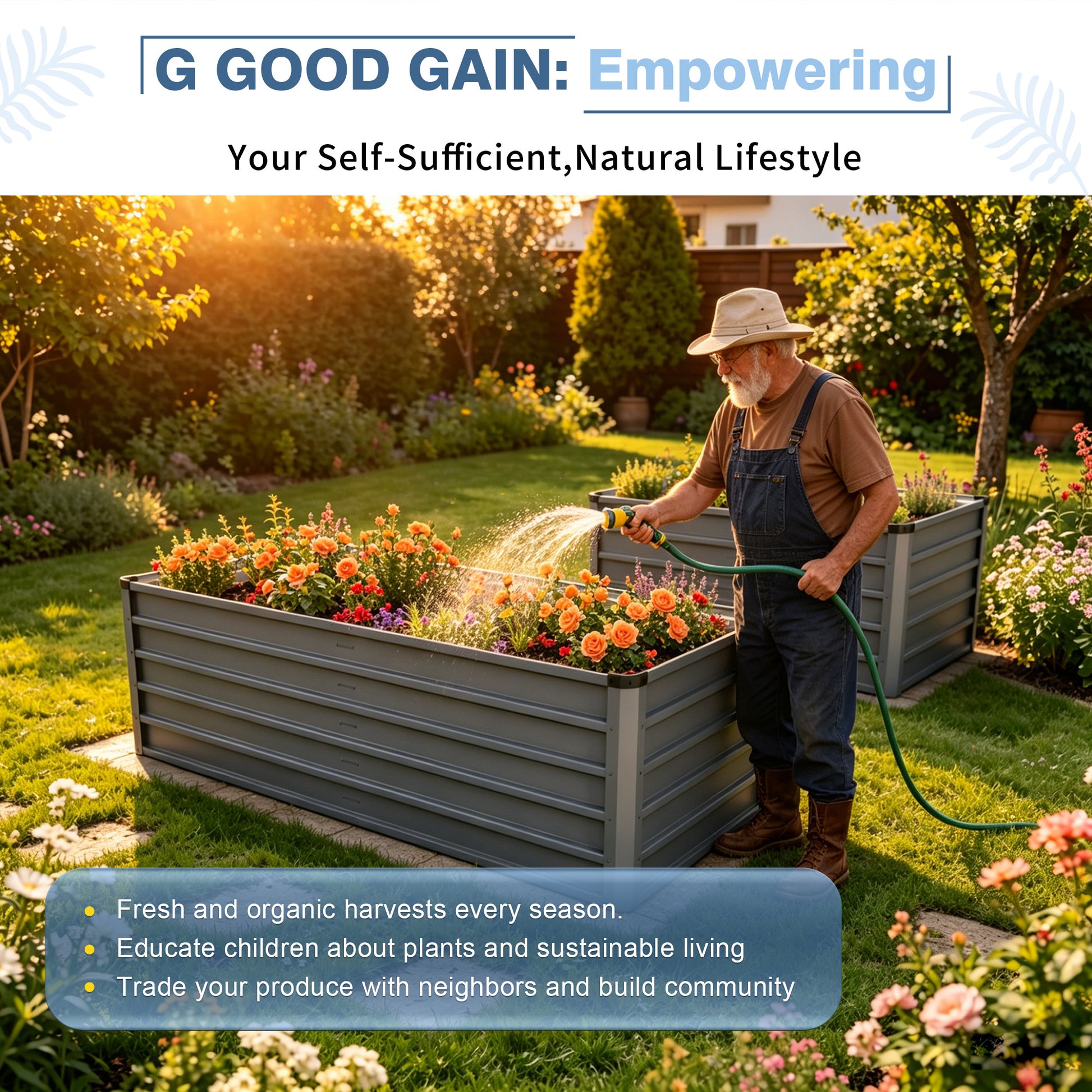 ZenGrow Deep Raised Bed — galvanized steel panels with gray powder-coat finish