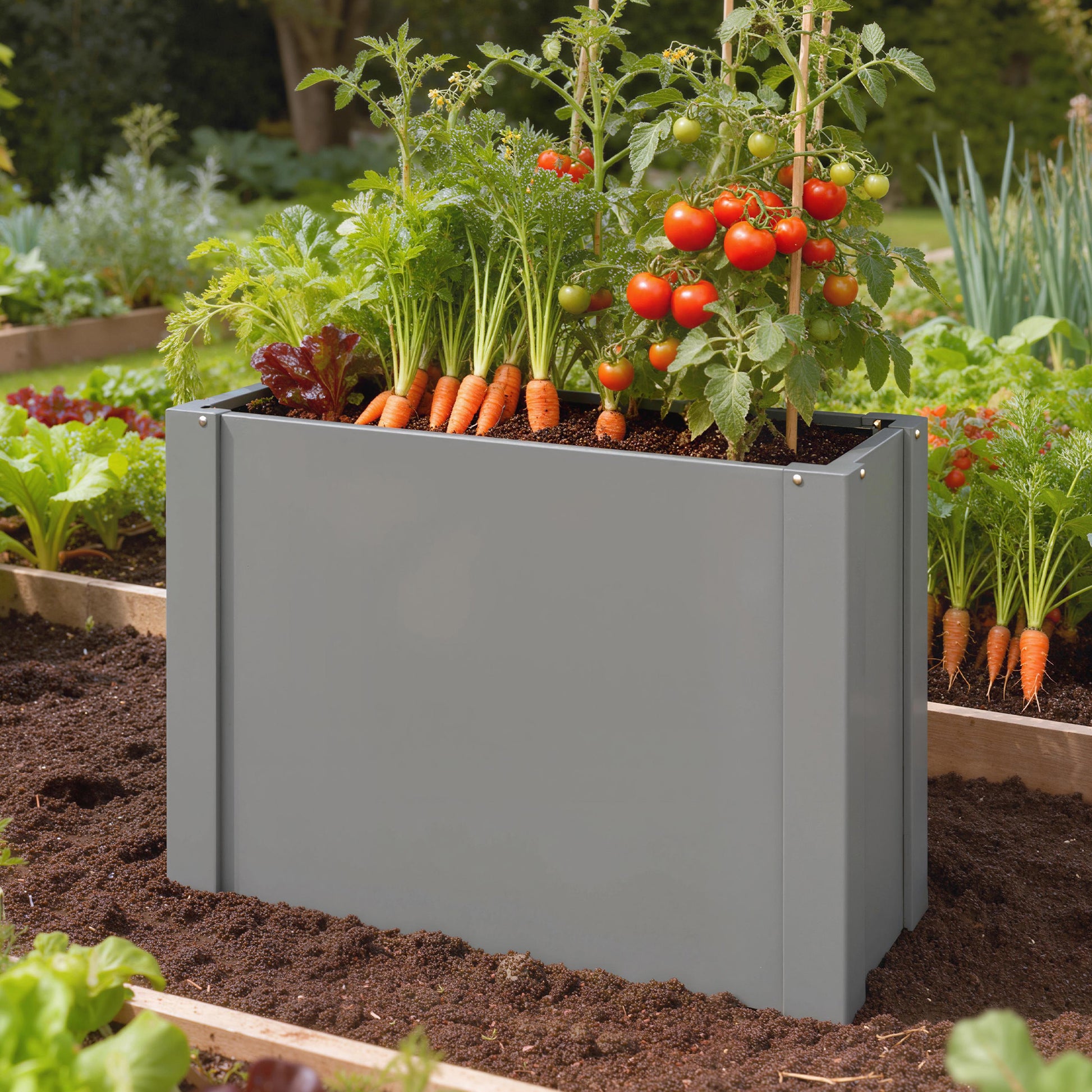 ZenGrow Garden Bed — gardening gloves included alongside the steel planter
