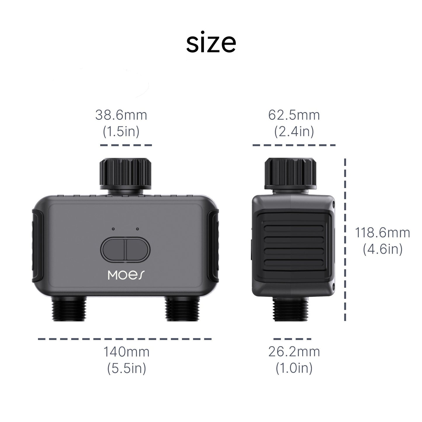 ZenGrow Irrigation Timer — close-up showing dual outlet ports and controls
