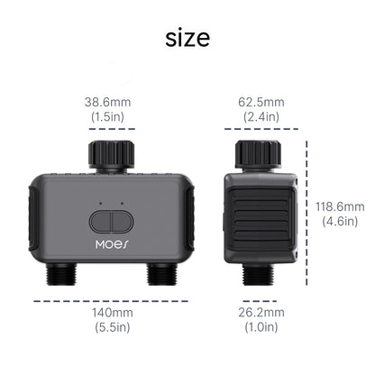 ZenGrow Irrigation Timer — close-up showing dual outlet ports and controls