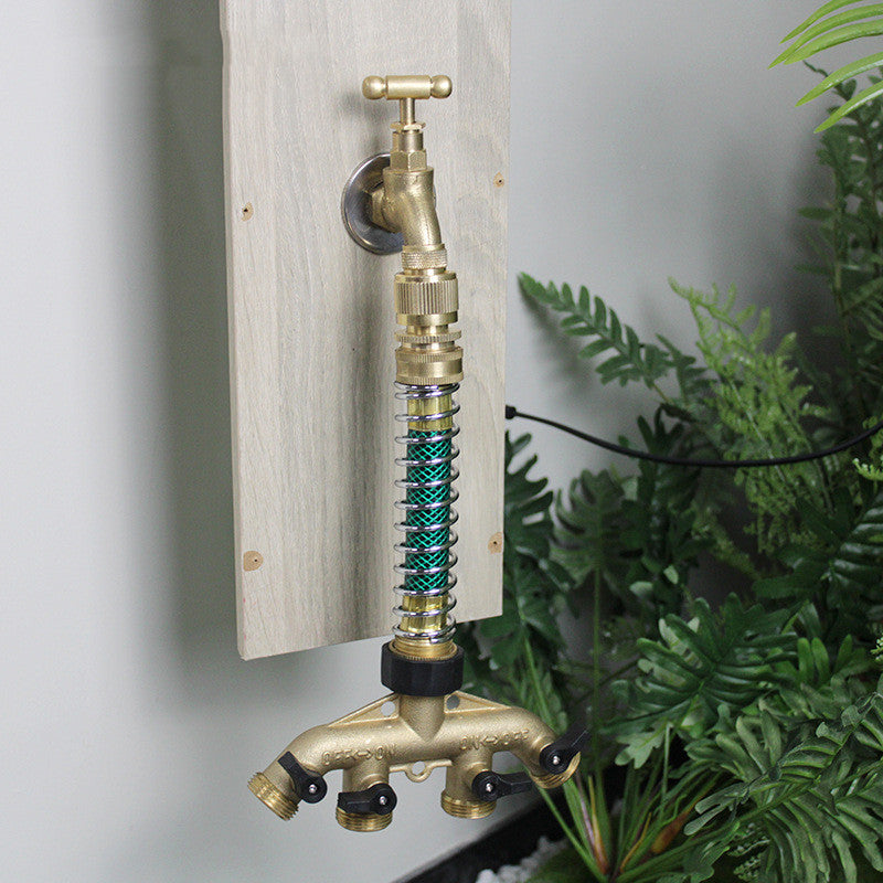 ZenGrow Ball Valve Splitter — installed on greenhouse exterior tap connection