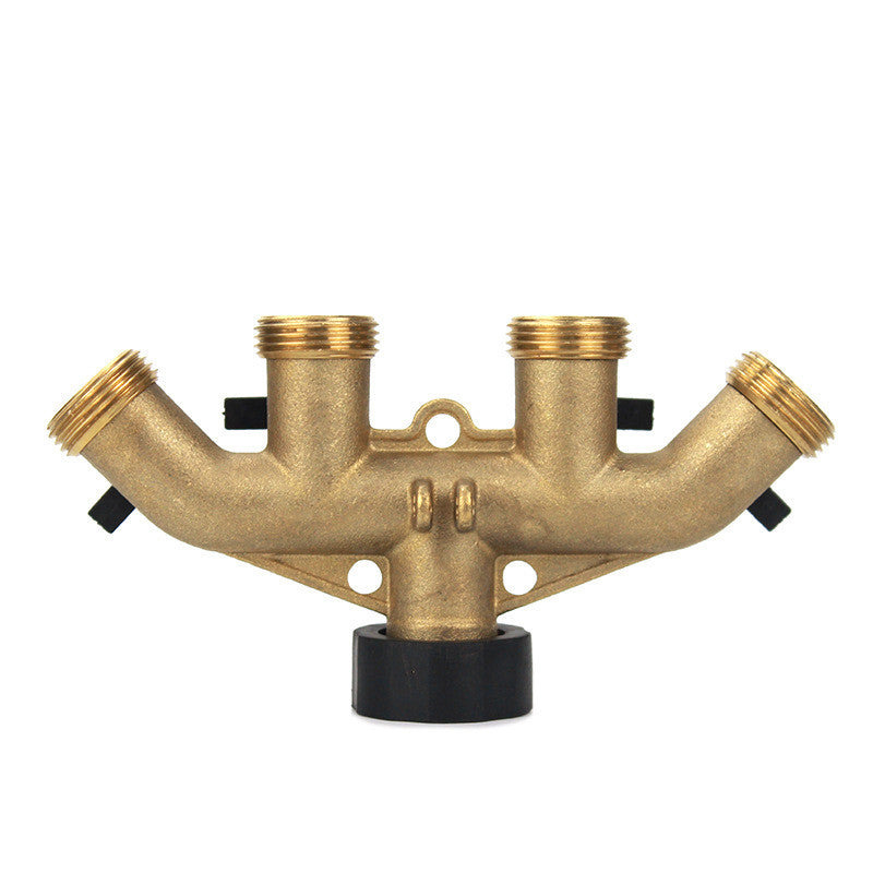 ZenGrow Brass 4-Way Hose Manifold — heavy-duty ball valve splitter for greenhouse