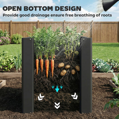 ZenGrow Steel Bed Black — inside view showing soil depth for deep-root vegetables