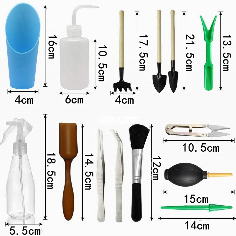 ZenGrow Gardening Kit — 14 tools laid out for greenhouse and raised bed use