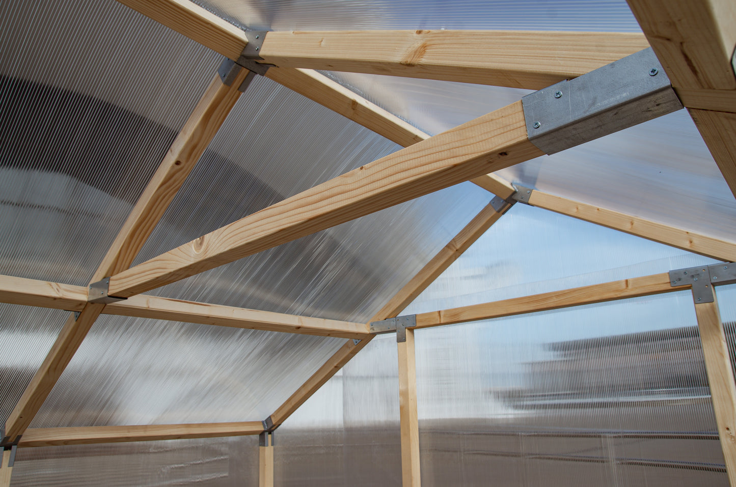Casa Wooden Greenhouse — interior timber frame structure