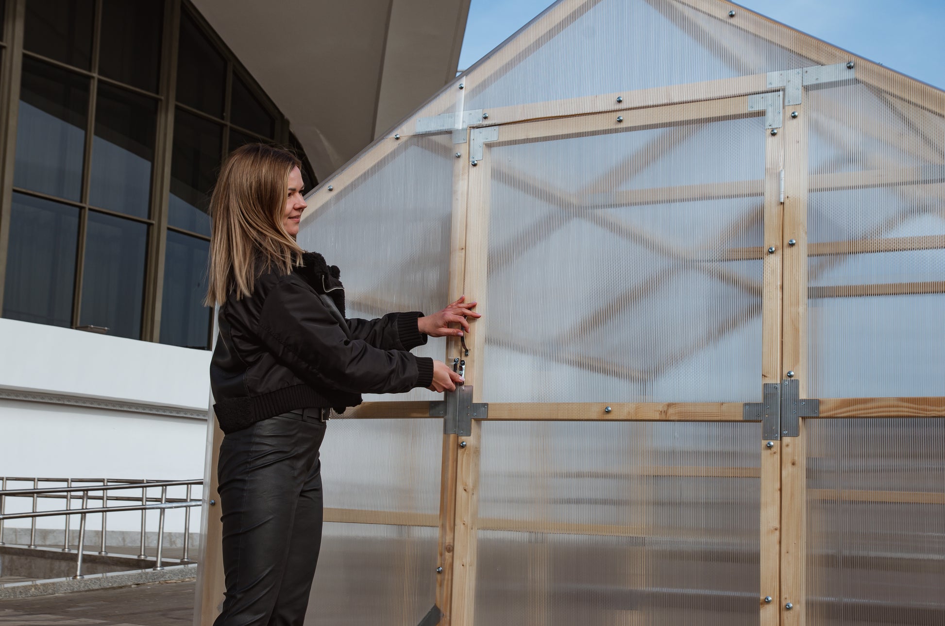 Casa Wooden Greenhouse — side view with open front doors