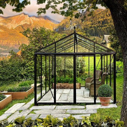 Aurora Classic Glass Greenhouse — black aluminium frame