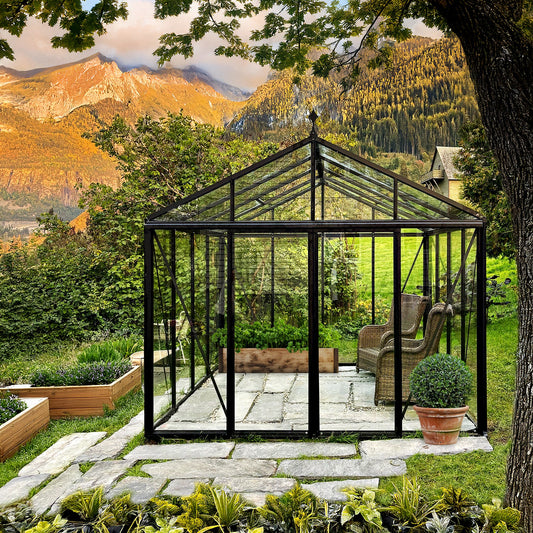 Aurora Classic Glass Greenhouse — black aluminium frame