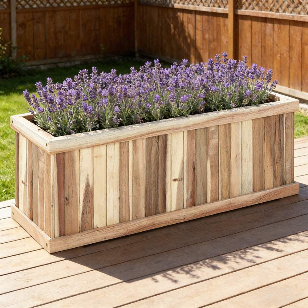 ZenGrow Acacia Wood Raised Bed — natural hardwood rectangular planter with drainage
