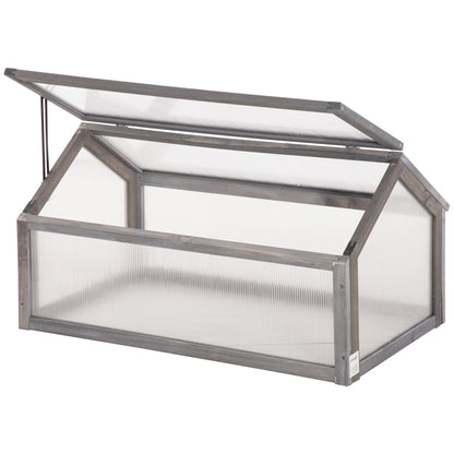 ZenGrow Wooden Cold Frame — 90x52x50cm openable polycarbonate grow house in grey