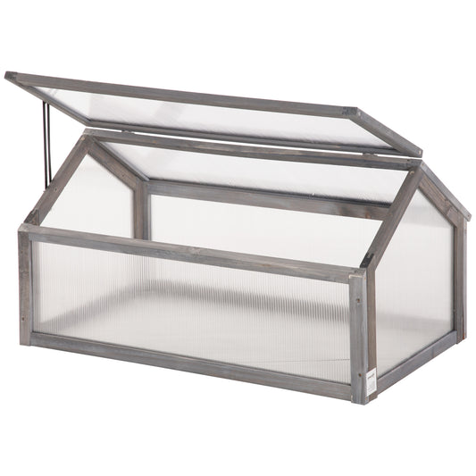 ZenGrow Wooden Cold Frame — 90x52x50cm openable polycarbonate grow house in grey