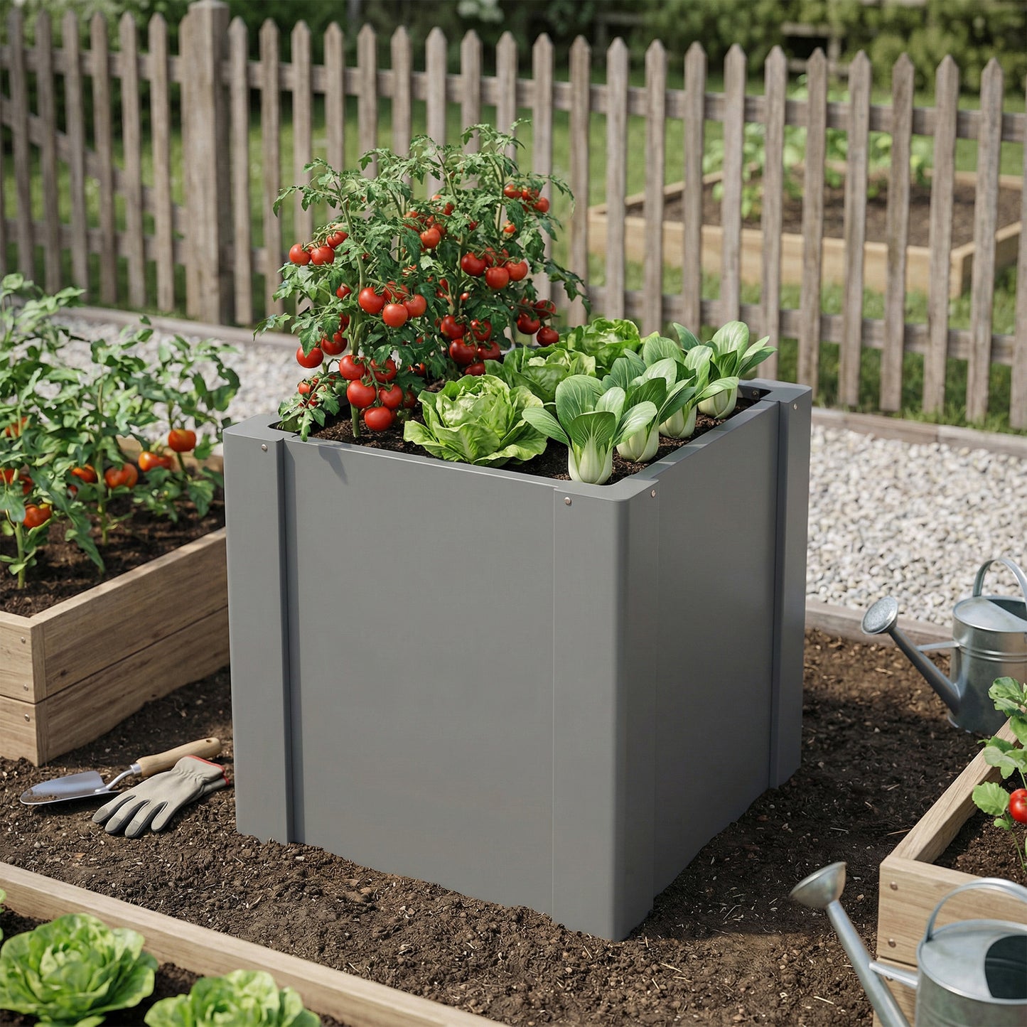 ZenGrow Compact Raised Bed — 1.4x1.5ft galvanized steel planter in gray