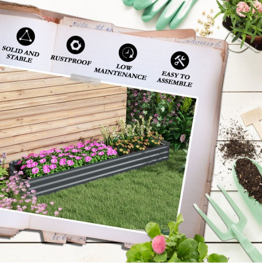 ZenGrow Dark Gray Bed — assembled and planted with vegetables in garden