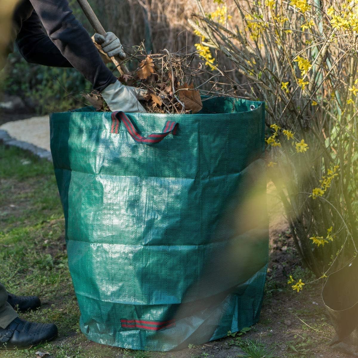 ZenGrow Waste Bag — in use collecting greenhouse trimmings and dead plant material